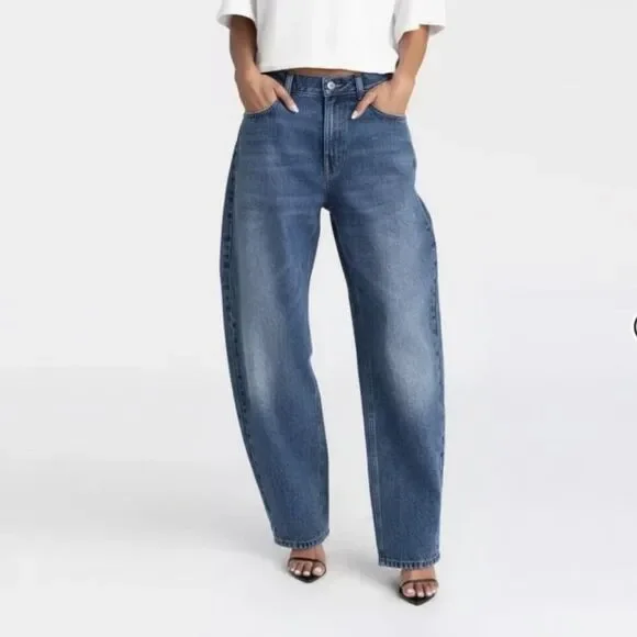 KBB Jeans Barrel Leg NWT by Kahlana Mid Rise Dark Wash Size 0 - Picture 13 of 13